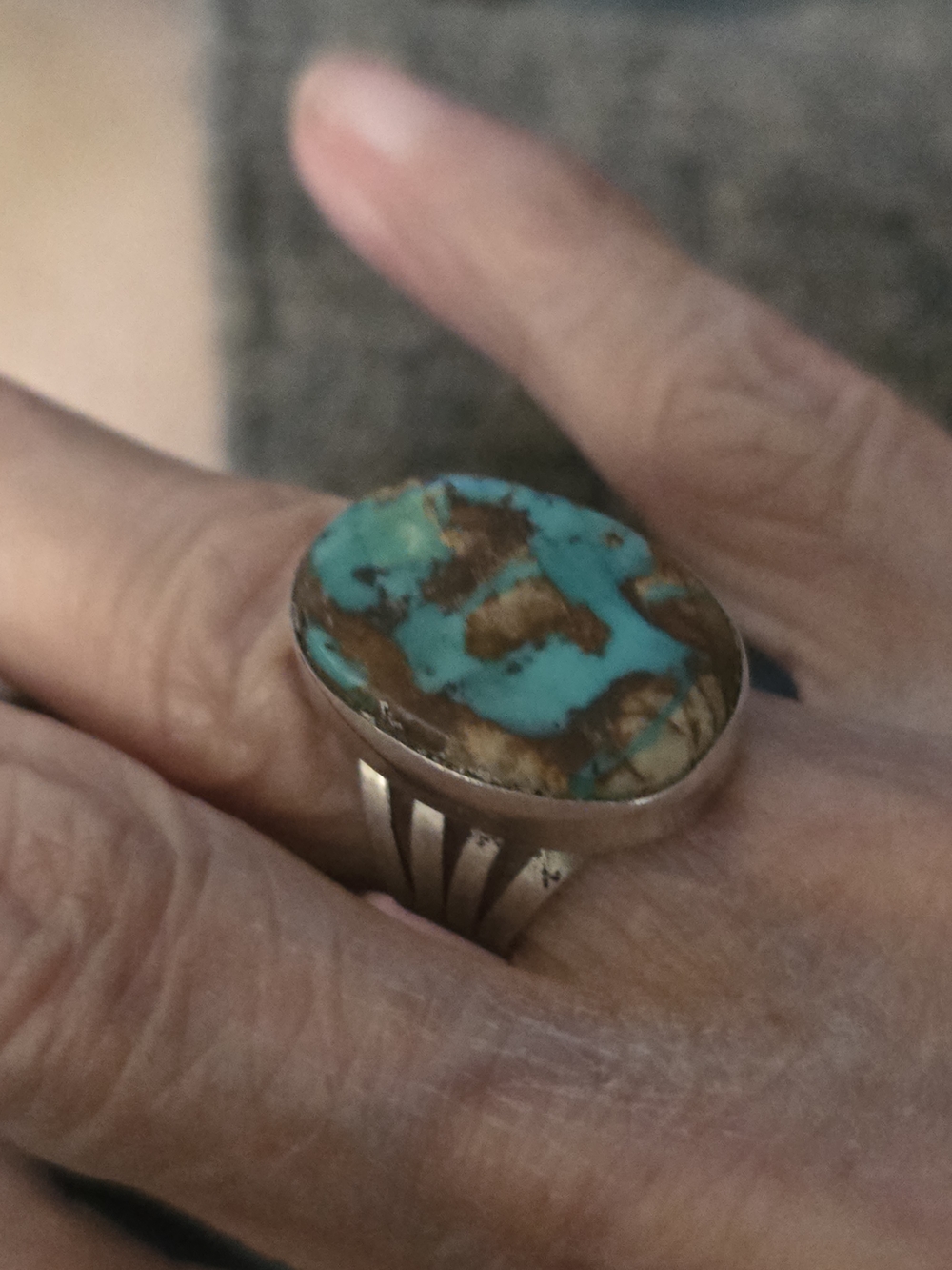 Turquoise and Brown Stone Sterling Ring